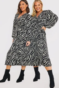 Zebra Woven Printed Wrap Midi Dress
