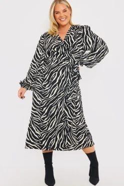 Zebra Woven Printed Wrap Midi Dress