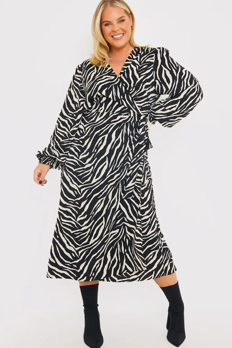Zebra Woven Printed Wrap Midi Dress