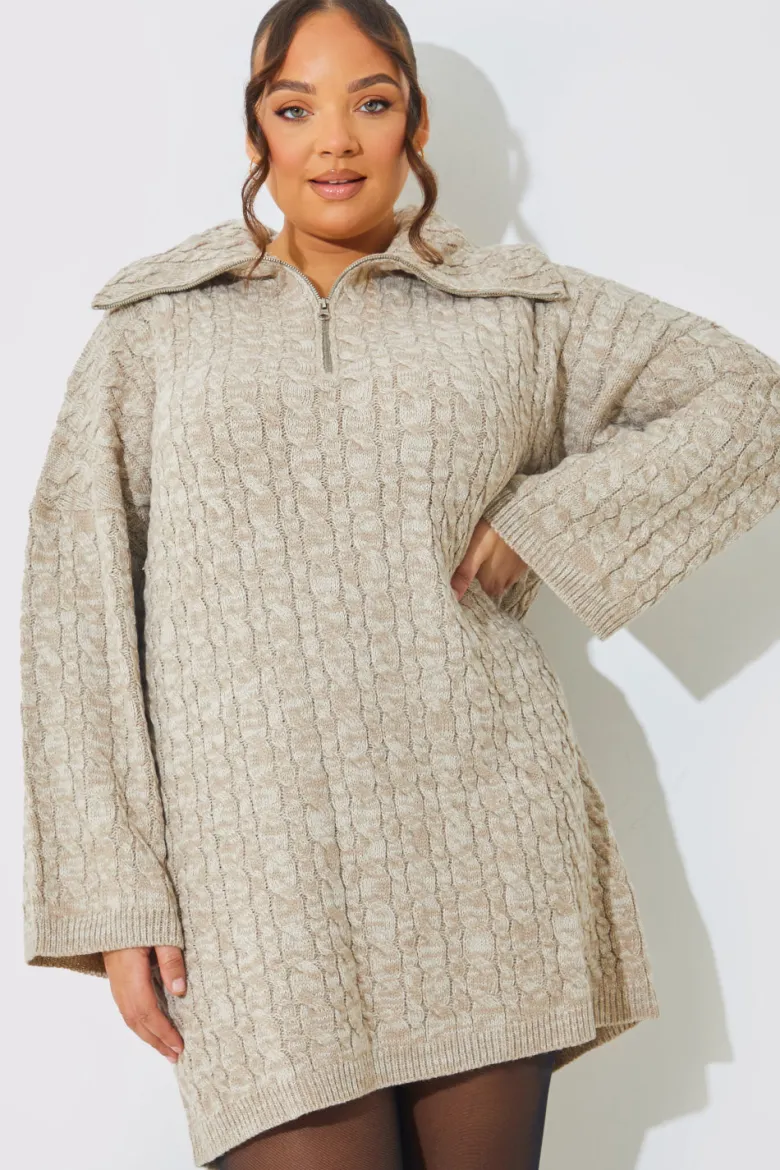 Zip Up Cable Knit Mini Dress