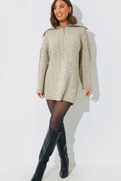 Zip Up Cable Knit Mini Dress