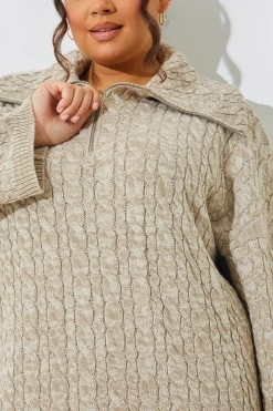Zip Up Cable Knit Mini Dress