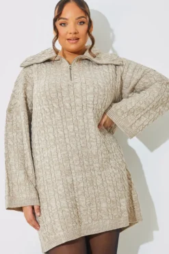 Zip Up Cable Knit Mini Dress