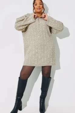 Zip Up Cable Knit Mini Dress