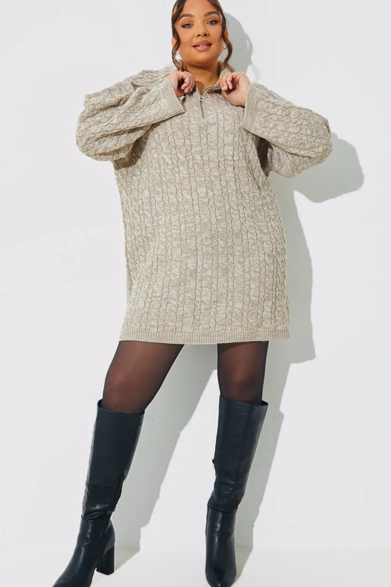Zip Up Cable Knit Mini Dress